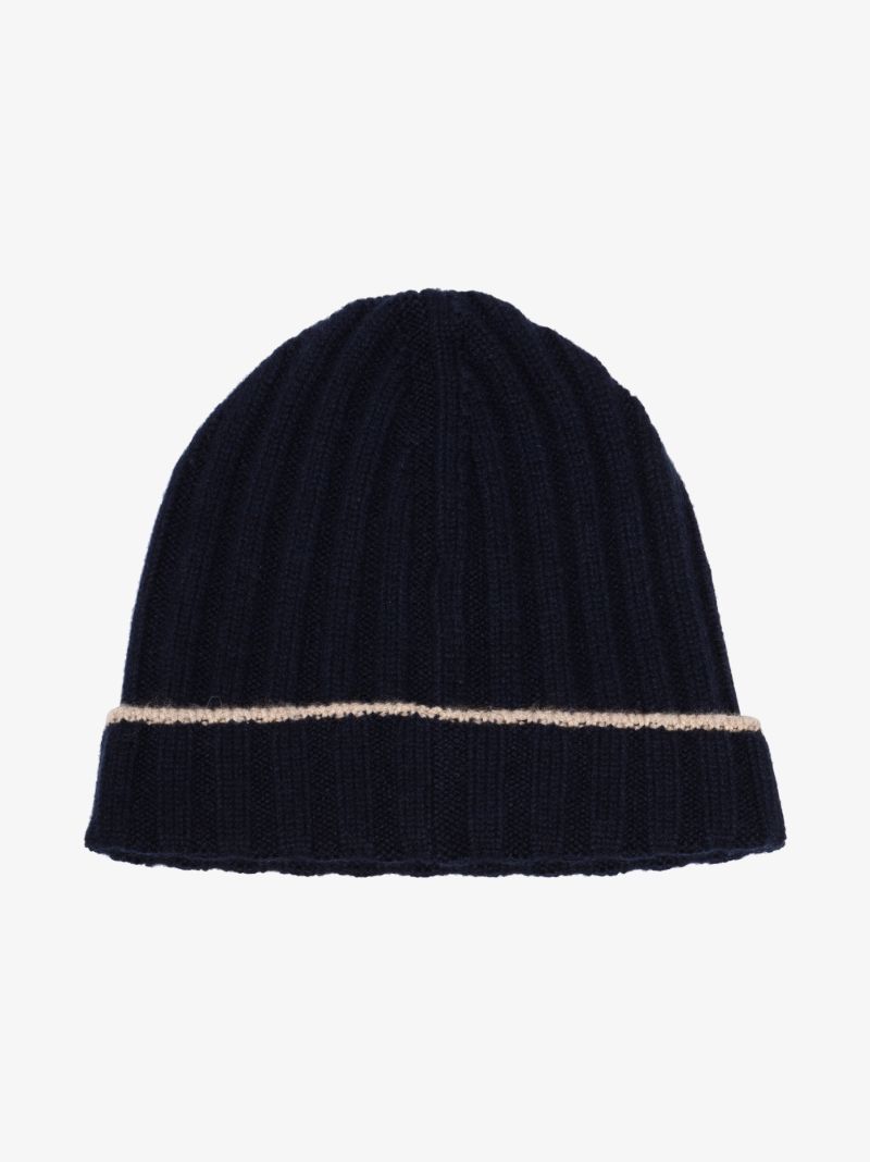 Blue Ribbed Cashmere Beanie