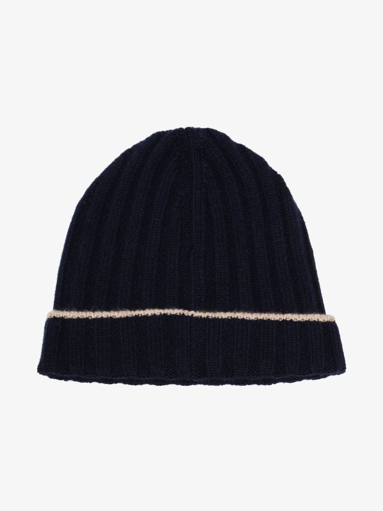 Blue Ribbed Cashmere Beanie