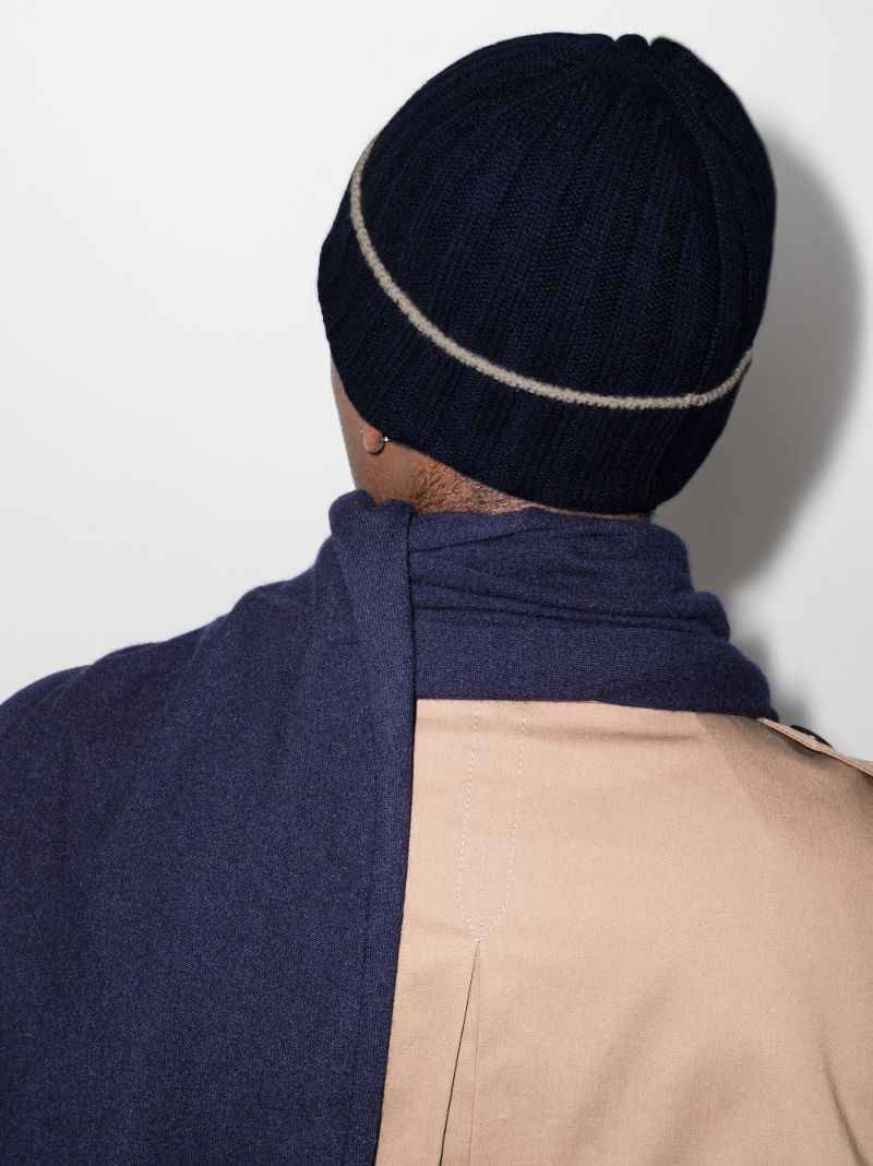 Blue Ribbed Cashmere Beanie