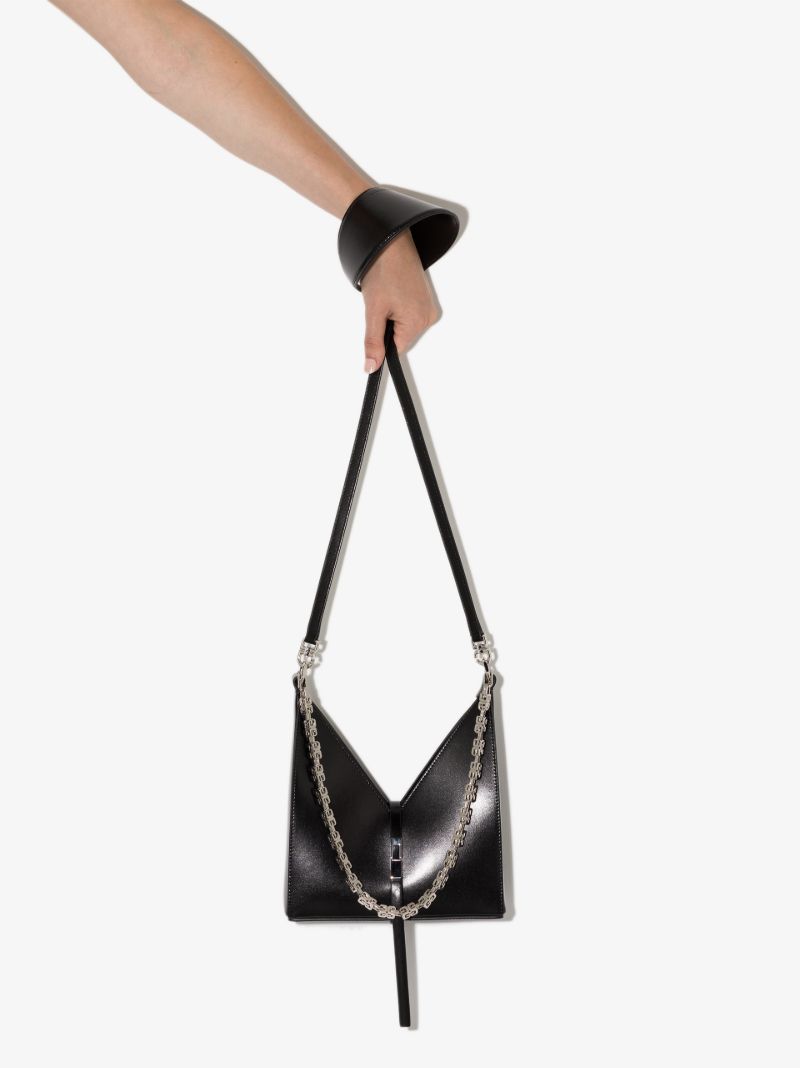 Black Cut Out Mini Leather Cross Body Bag