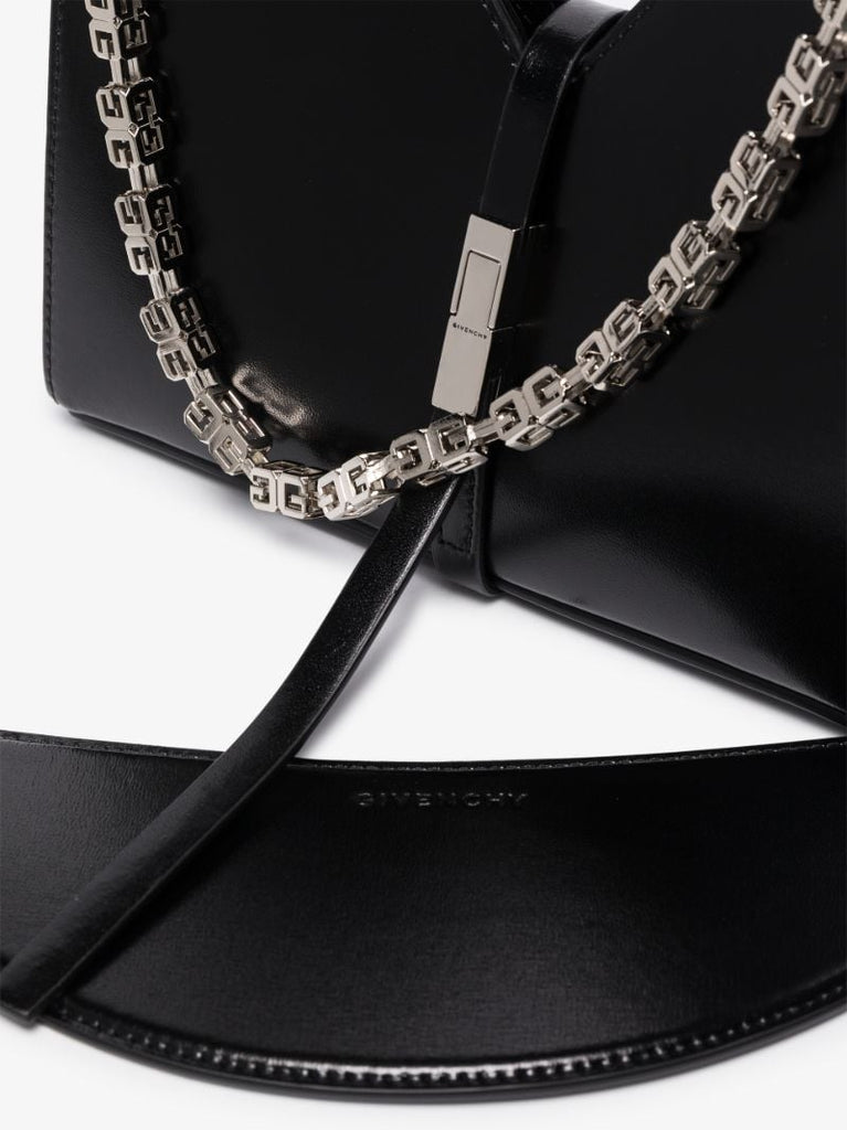 Black Cut Out Mini Leather Cross Body Bag