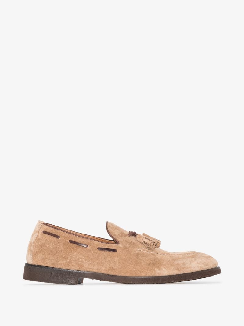 Beige Tassel Suede Loafers