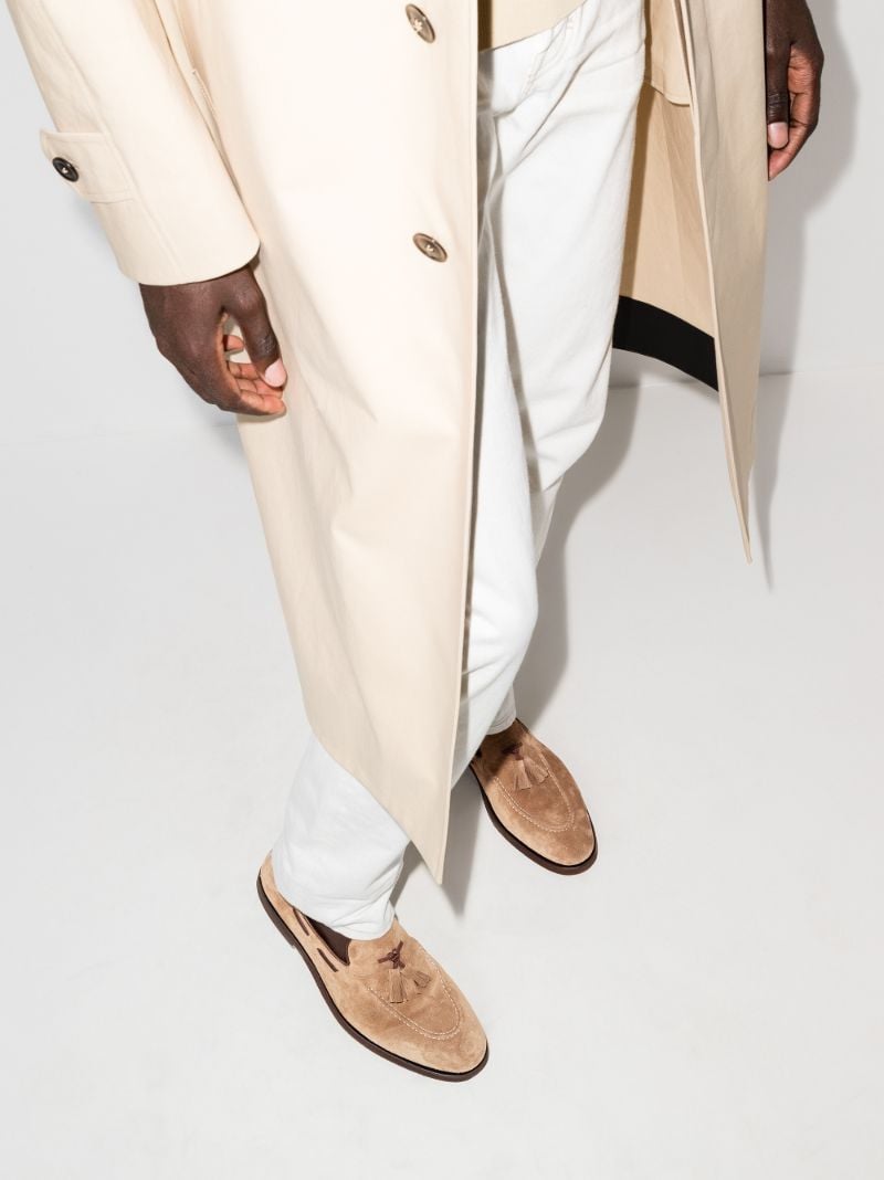 Beige Tassel Suede Loafers