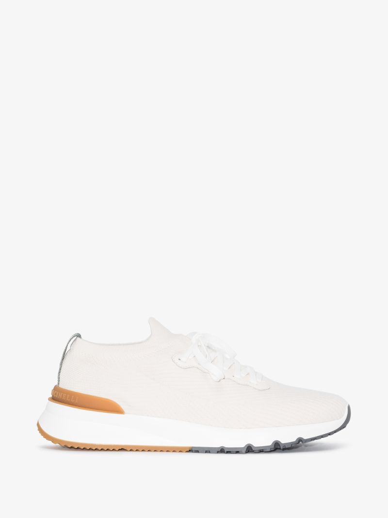 White Leather Trim Woven Sneakers
