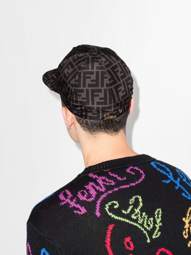 Black Monogram Print Baseball Cap