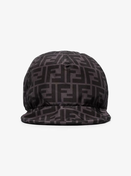 Black Monogram Print Baseball Cap