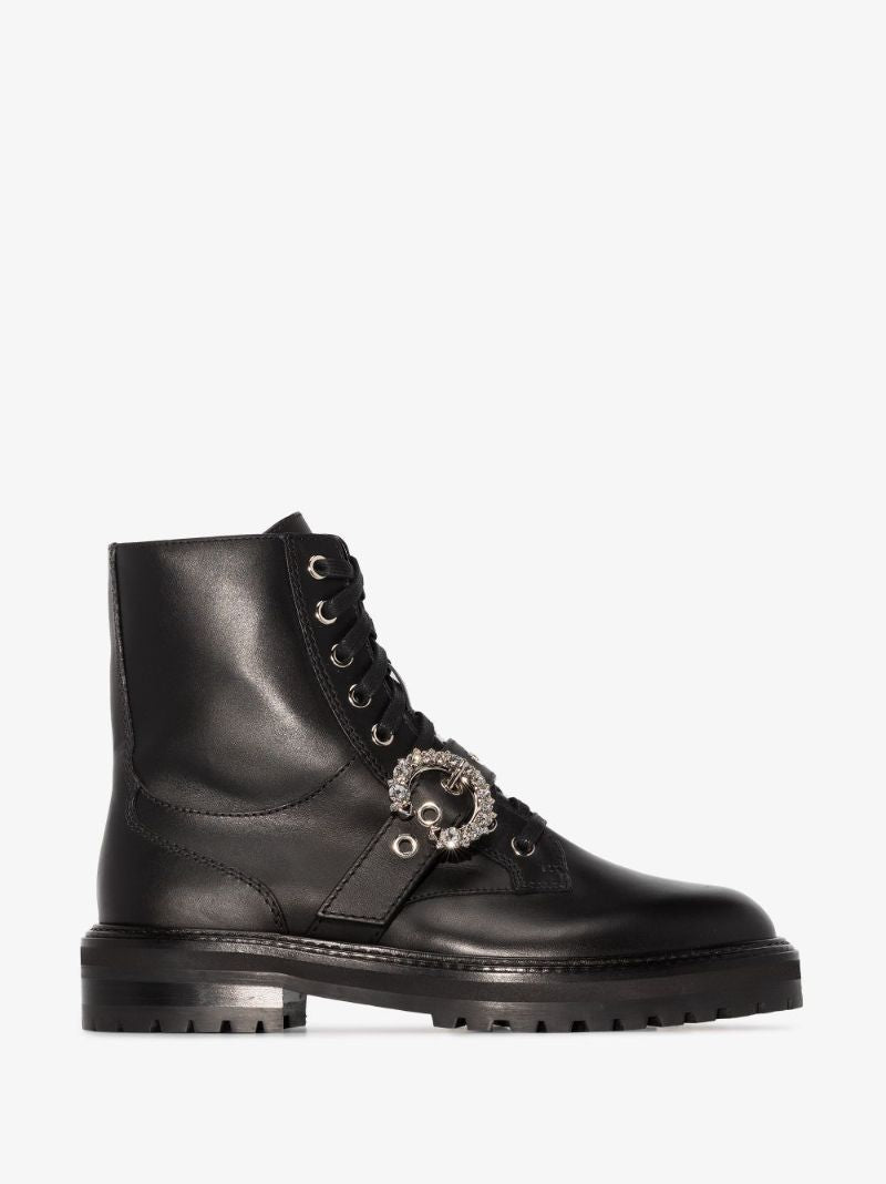 Black Cora Embellished Leather Boots