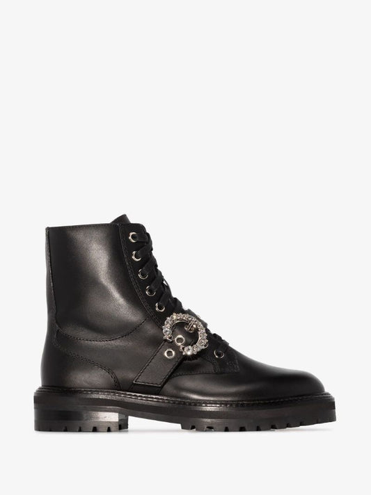 Black Cora Embellished Leather Boots