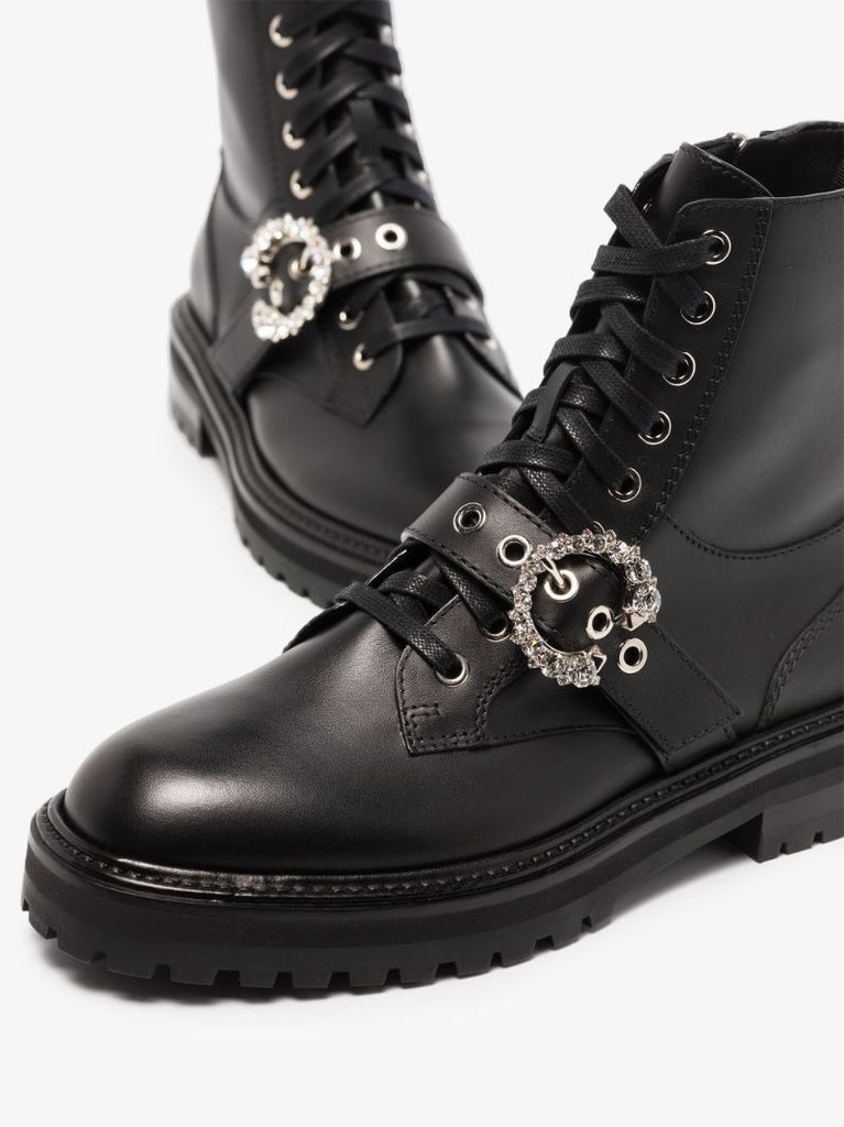 Black Cora Embellished Leather Boots