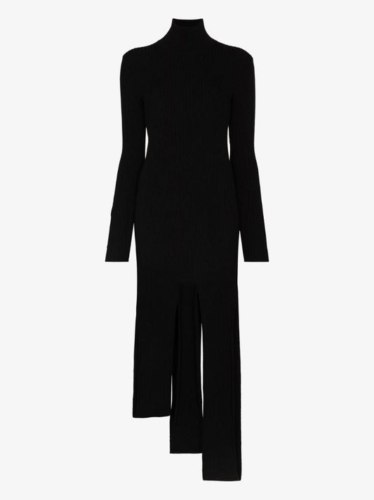 Black Wool Midi Dress