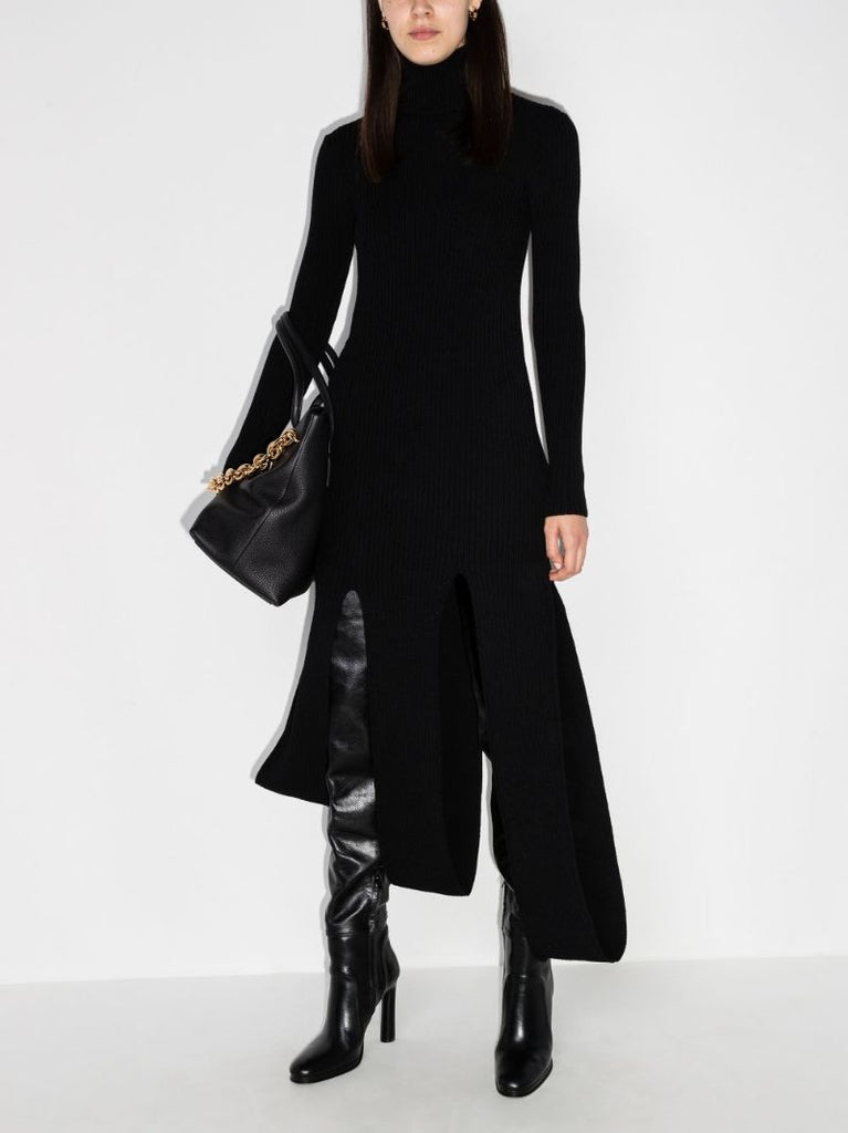 Black Wool Midi Dress