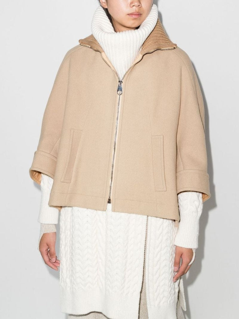 Zip-up Wool Cape Jacket
