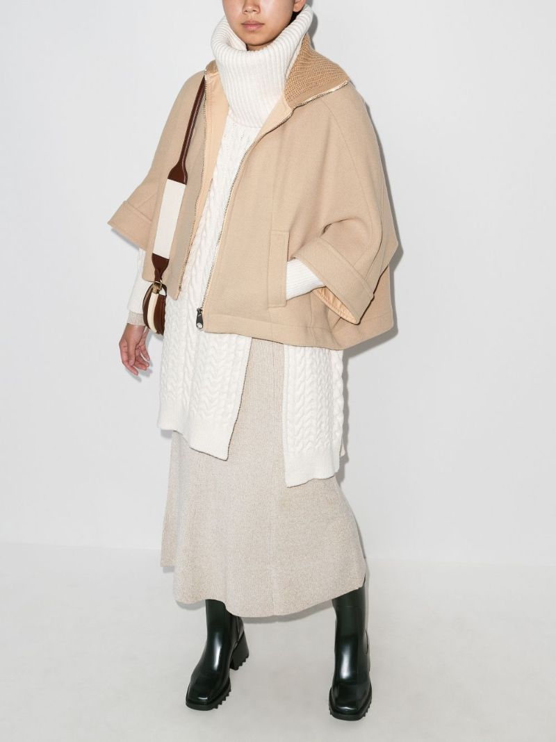 Zip-up Wool Cape Jacket
