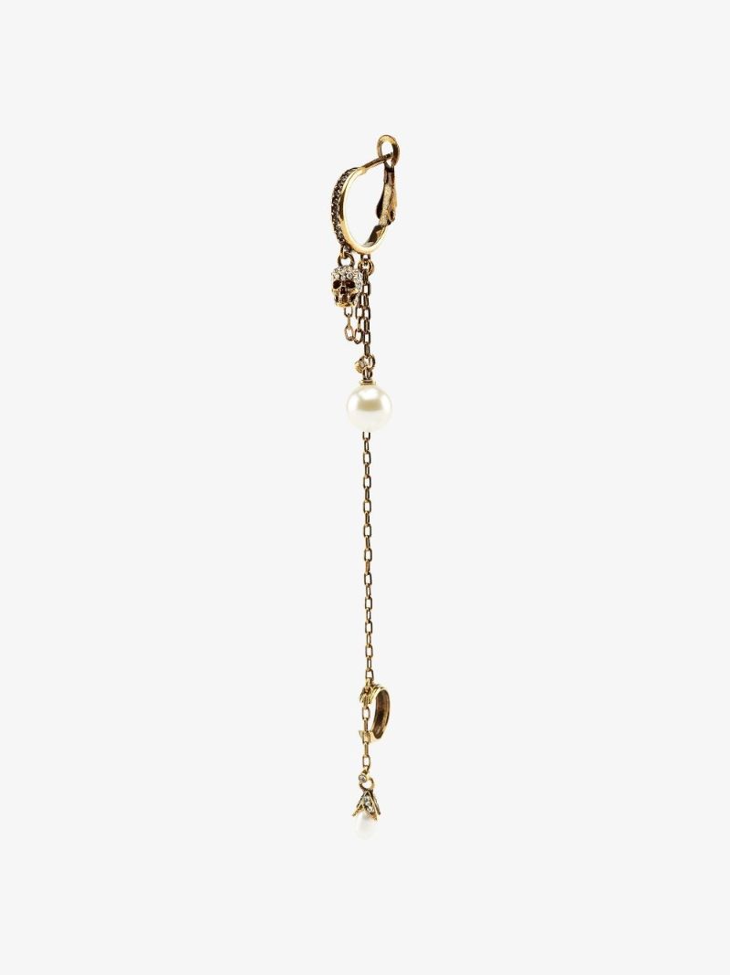 Gold Tone Skull Chain Ear Cuff
