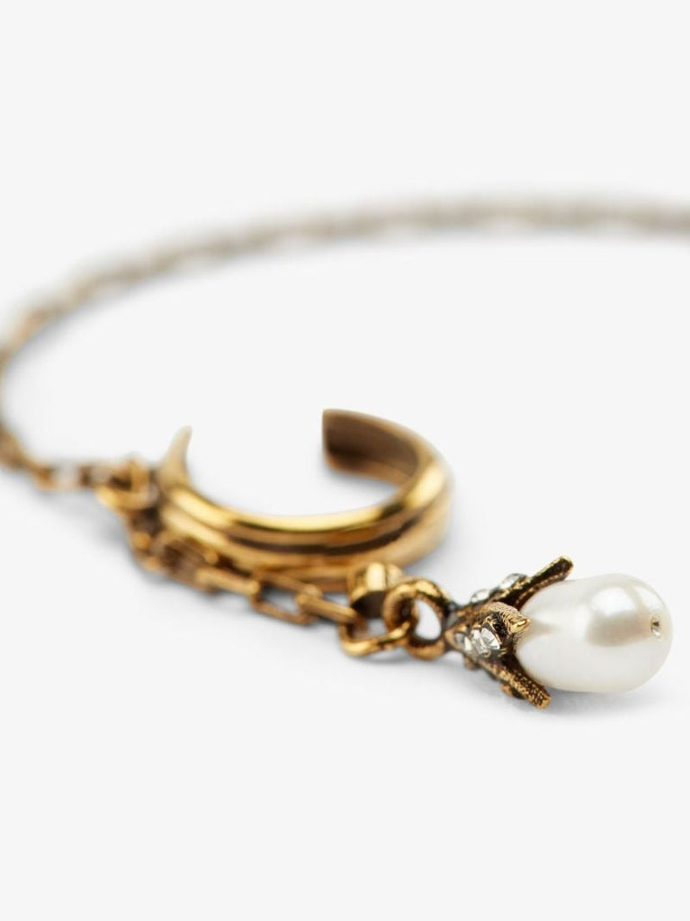Gold Tone Skull Chain Ear Cuff