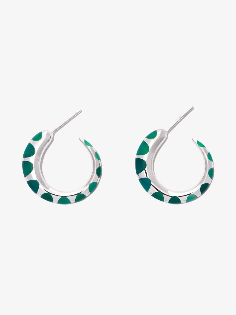Sterling Silver Tiny Khartoum Malachite Hoop Earrings