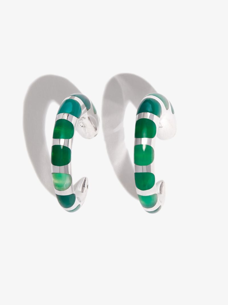 Sterling Silver Tiny Khartoum Malachite Hoop Earrings