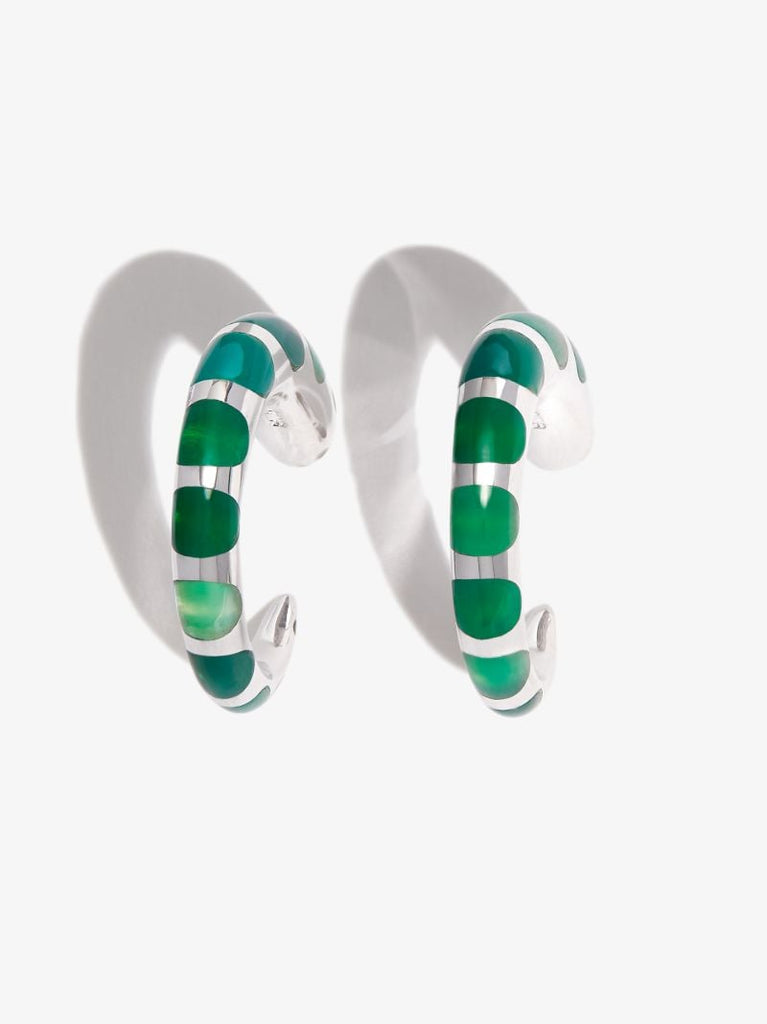 Sterling Silver Tiny Khartoum Malachite Hoop Earrings