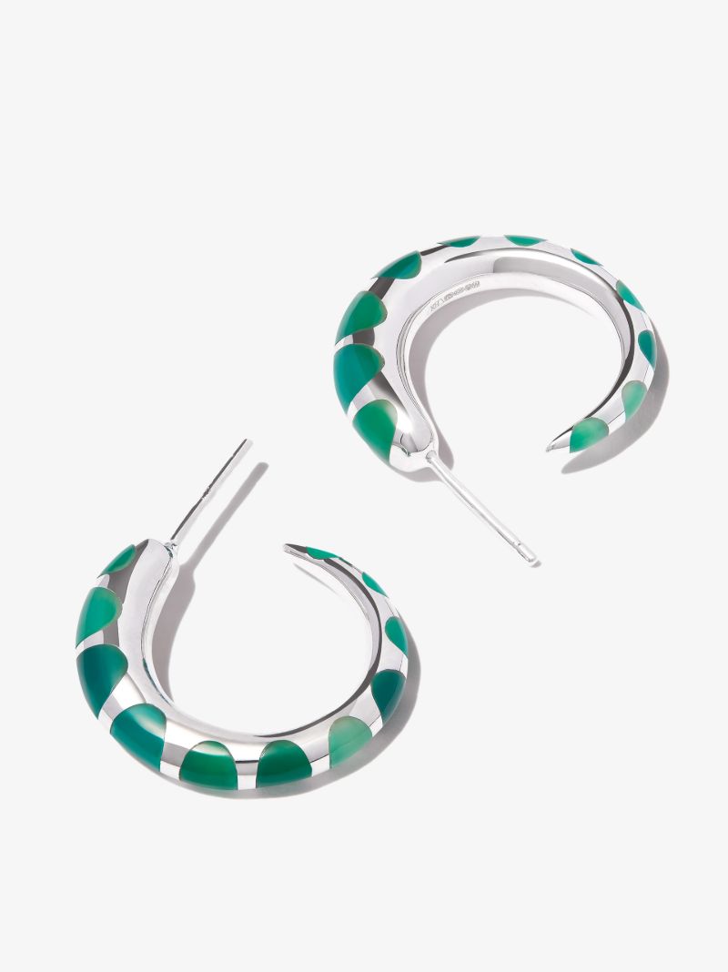 Sterling Silver Tiny Khartoum Malachite Hoop Earrings