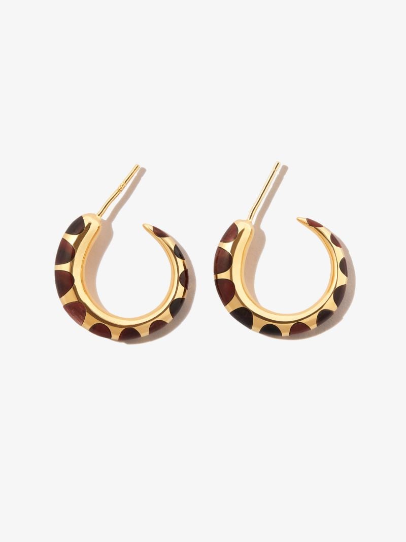 Gold Vermeil Tiny Khartoum Red Tiger's Eye Hoop Earrings
