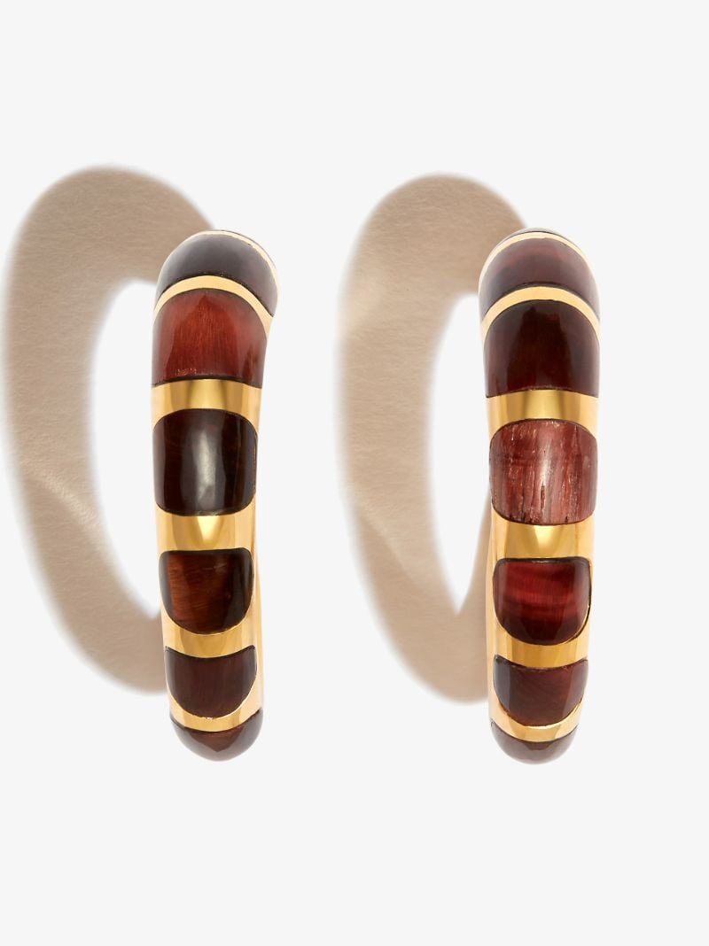 Gold Vermeil Tiny Khartoum Red Tiger's Eye Hoop Earrings