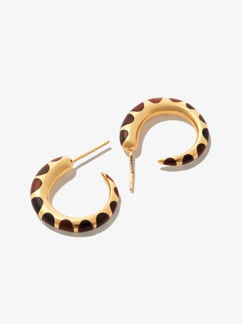 Gold Vermeil Tiny Khartoum Red Tiger's Eye Hoop Earrings