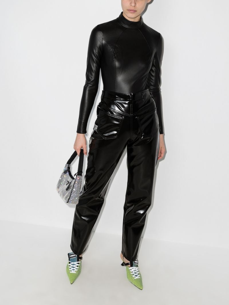 X Amina Muaddi Faux Leather Bodysuit
