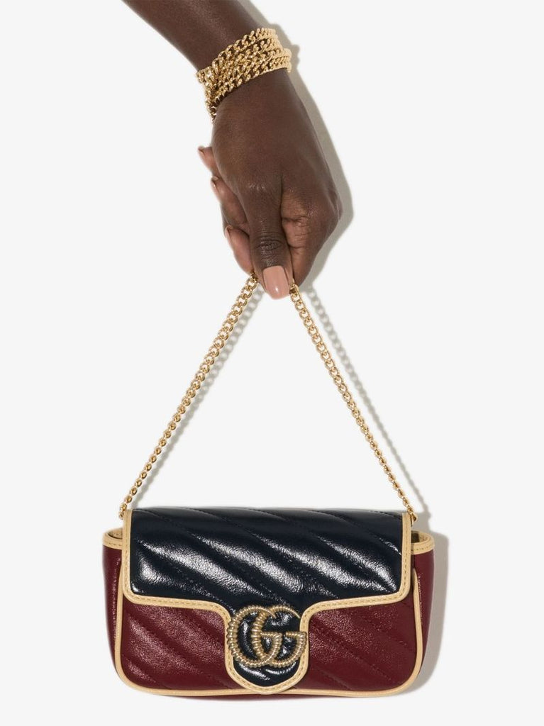 Blue and Red Gg Marmont Mini Leather Shoulder Bag