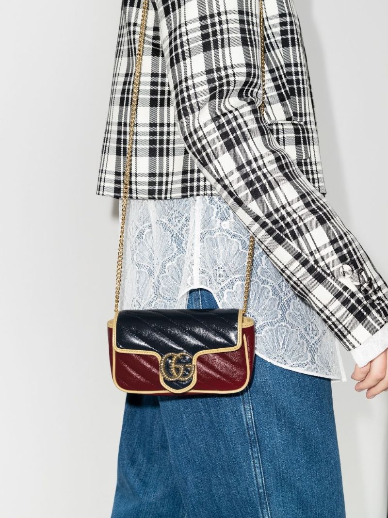 Blue and Red Gg Marmont Mini Leather Shoulder Bag