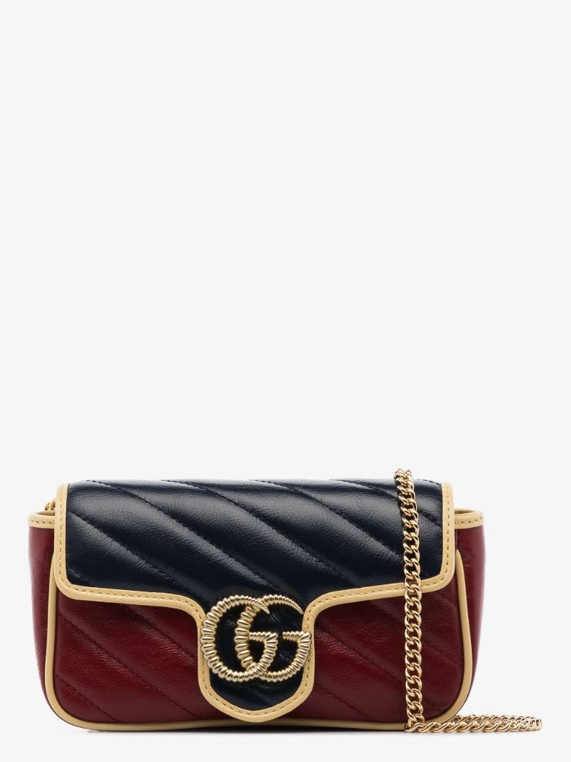 Blue and Red Gg Marmont Mini Leather Shoulder Bag