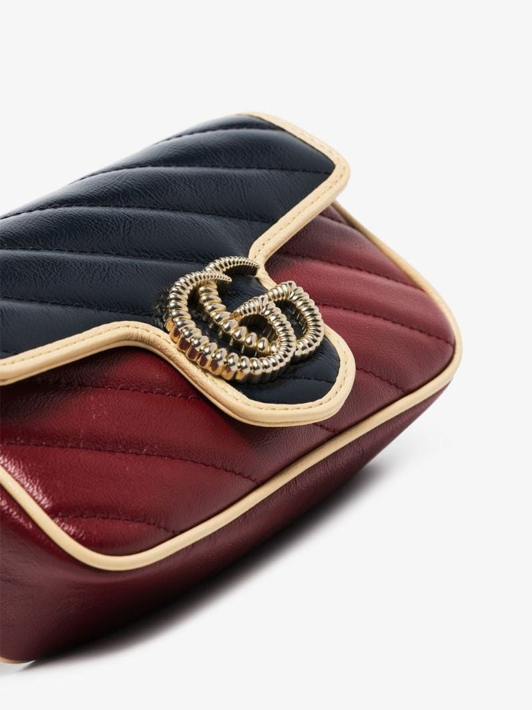 Blue and Red Gg Marmont Mini Leather Shoulder Bag