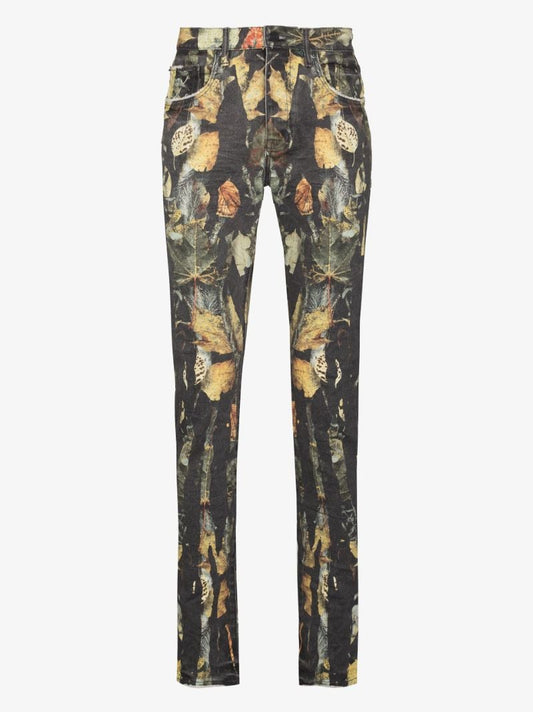 Leaf Print Slim Leg Jeans