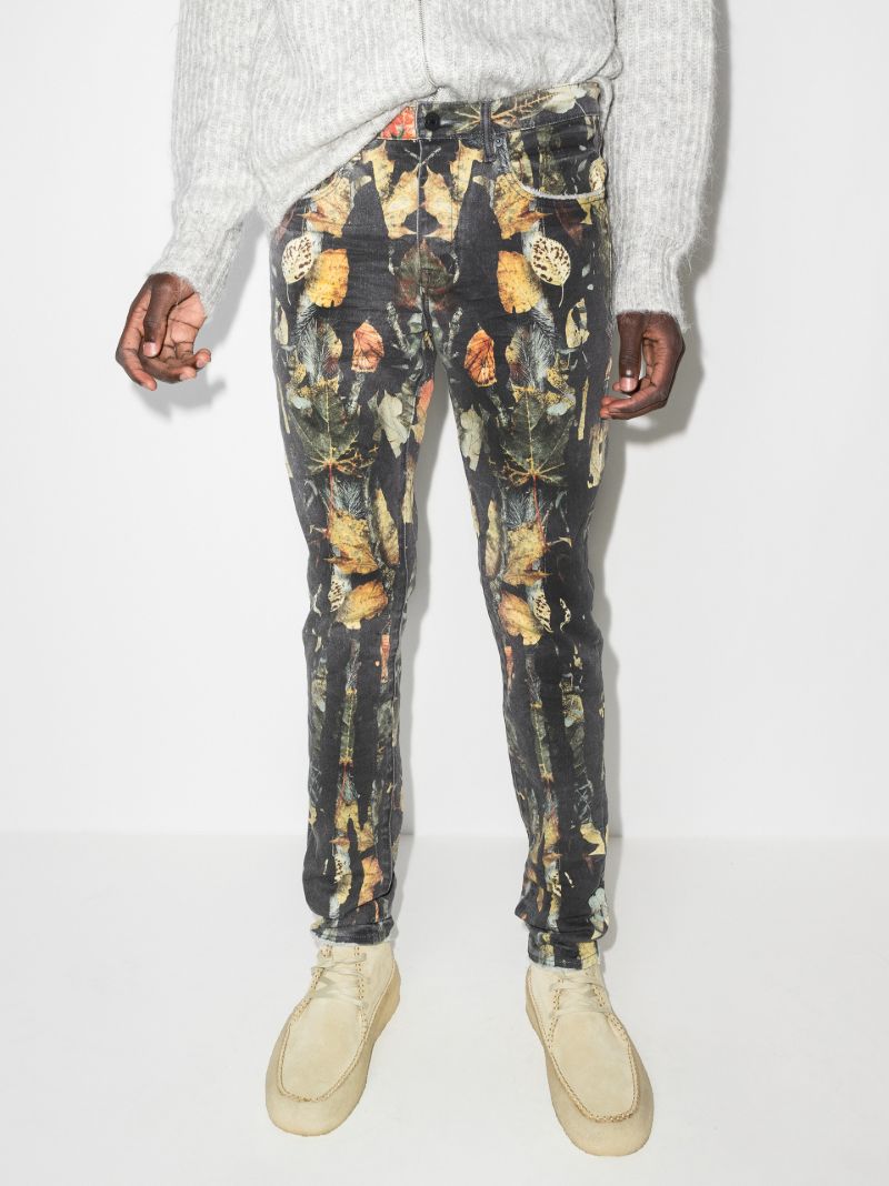 Leaf Print Slim Leg Jeans