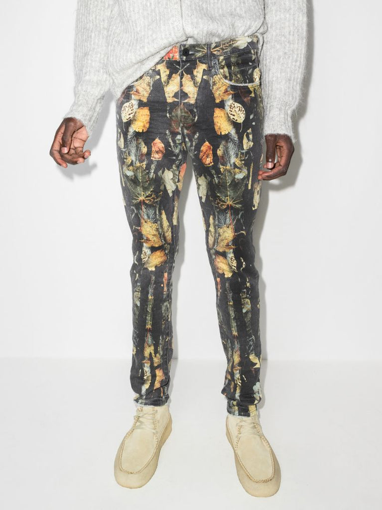 Leaf Print Slim Leg Jeans