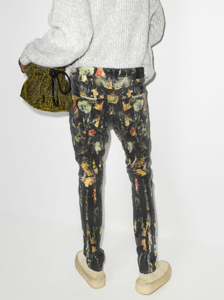 Leaf Print Slim Leg Jeans