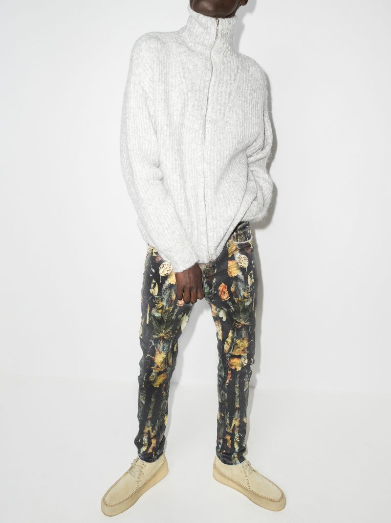 Leaf Print Slim Leg Jeans