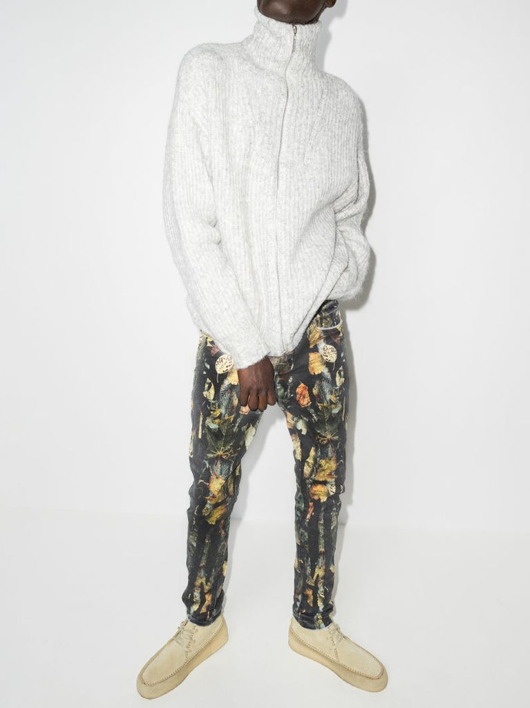 Leaf Print Slim Leg Jeans