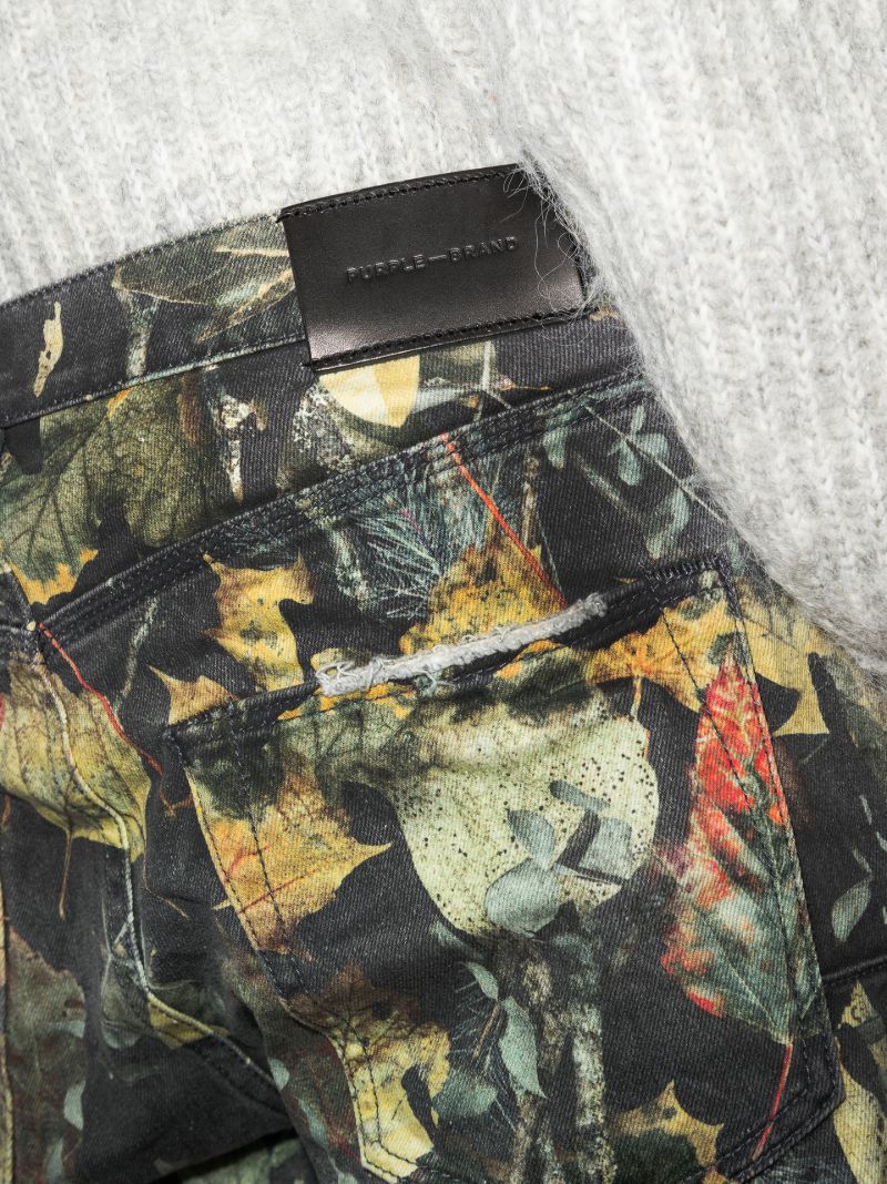 Leaf Print Slim Leg Jeans