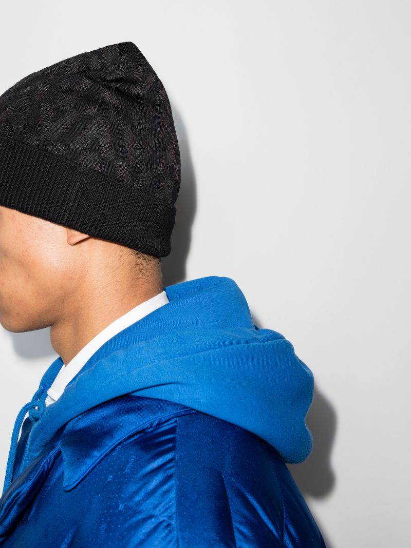 Black Optical Valentino Wool Beanie Hat
