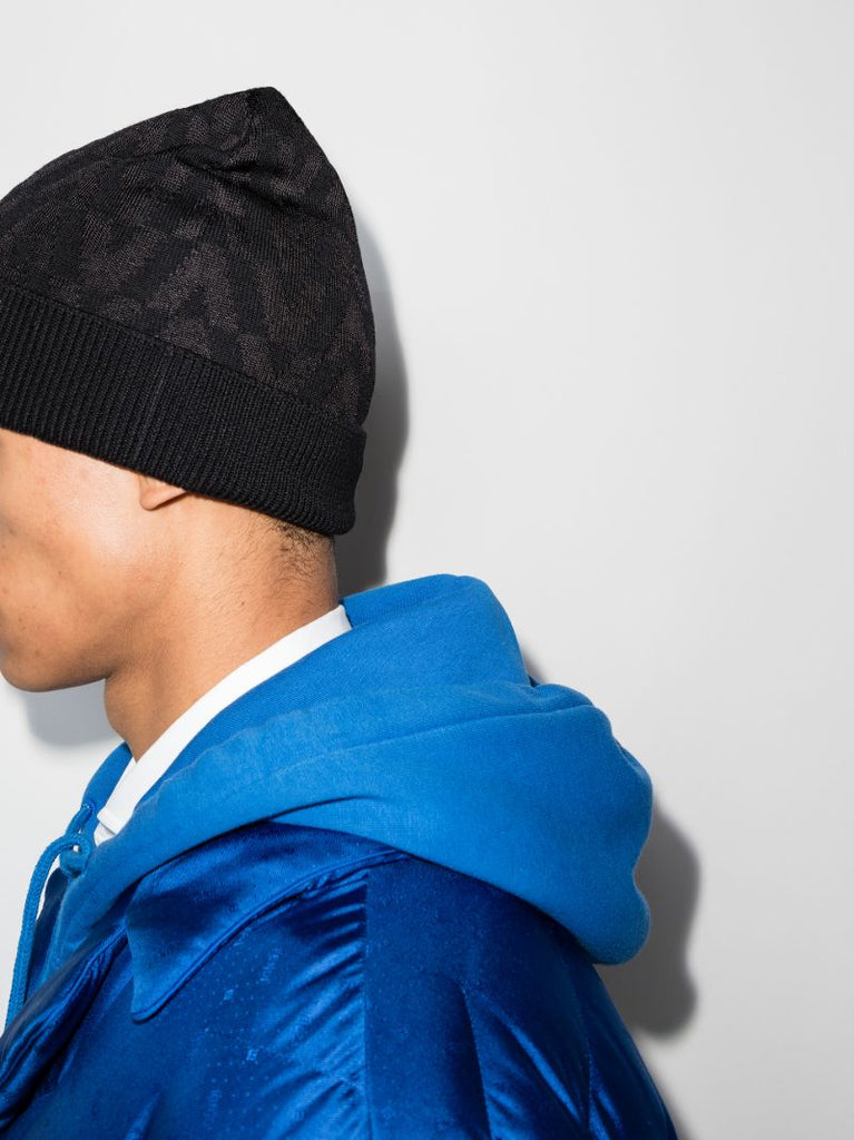 Black Optical Valentino Wool Beanie Hat