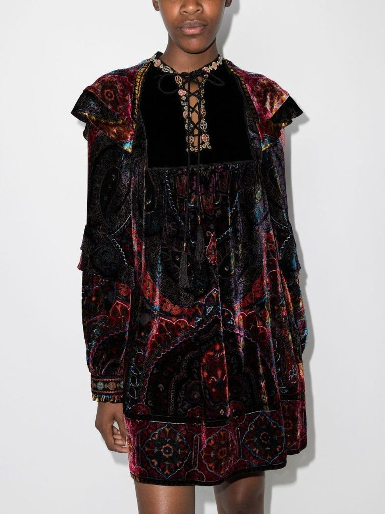 Carl Lace-up Paisley Dress