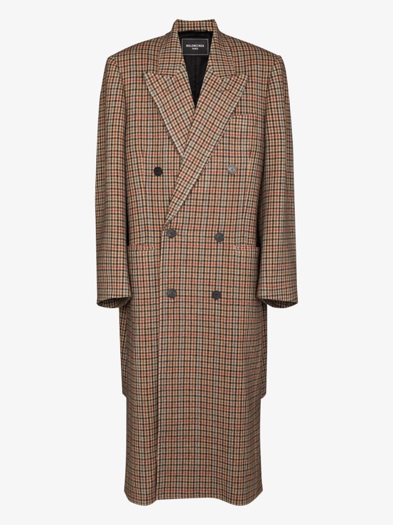 Boxy Double-breasted Houndstooth Coat
