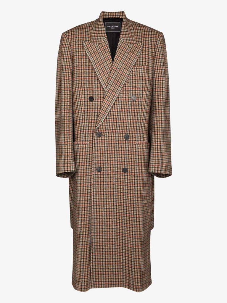 Boxy Double-breasted Houndstooth Coat