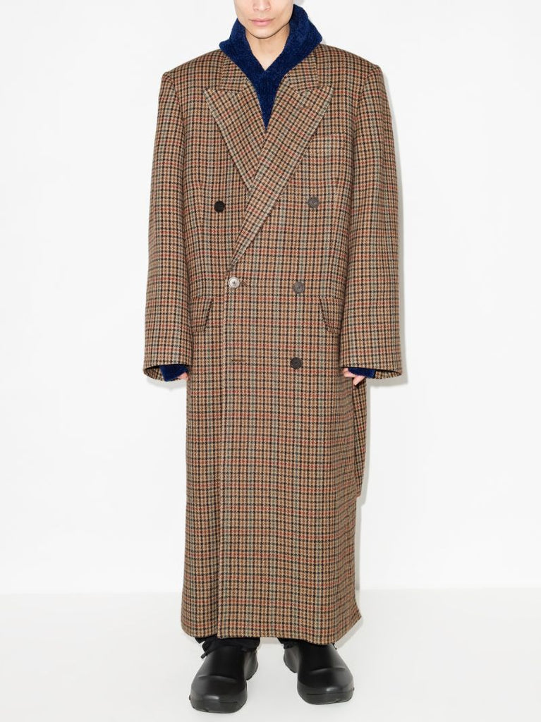 Boxy Double-breasted Houndstooth Coat