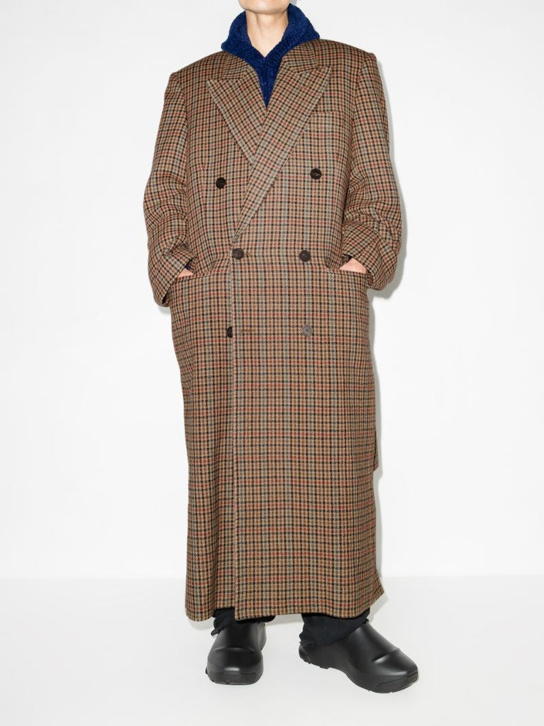 Boxy Double-breasted Houndstooth Coat