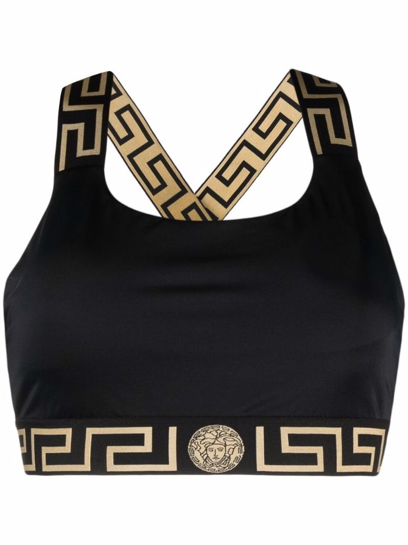 Black Greca Border Bikini Top