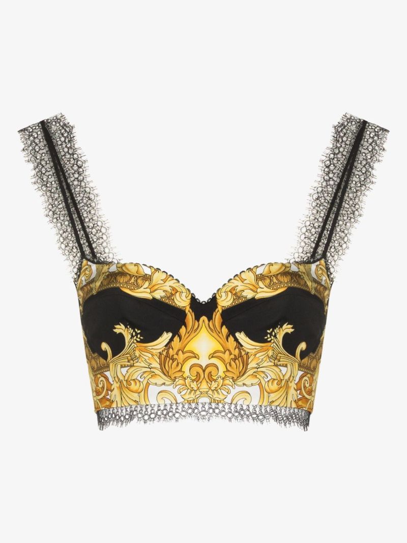 Lace Trim Baroque Print Bralette