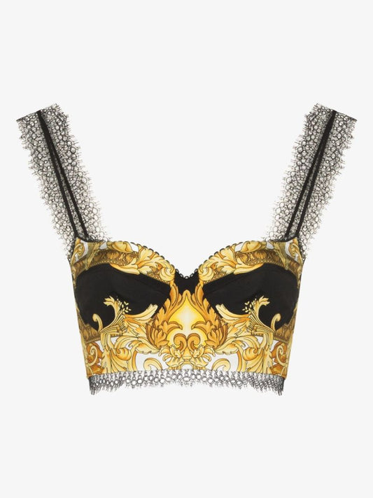 Lace Trim Baroque Print Bralette