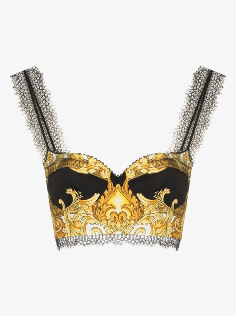 Lace Trim Baroque Print Bralette