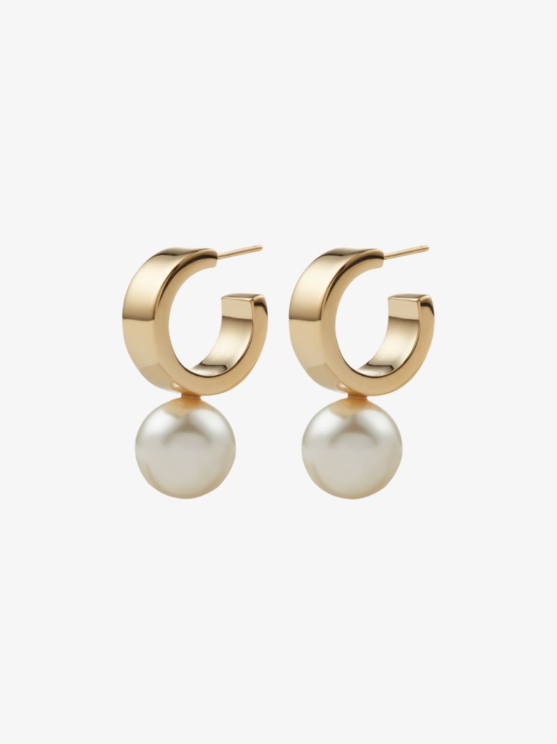 Gold Tone Pearl Hoop Earrings